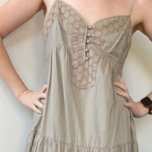 Women’s BCBG Neutral Tan Boho Summer Midi Dress M - Picture 5 of 14